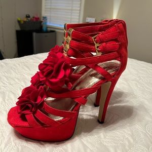 Brand new red flower heels